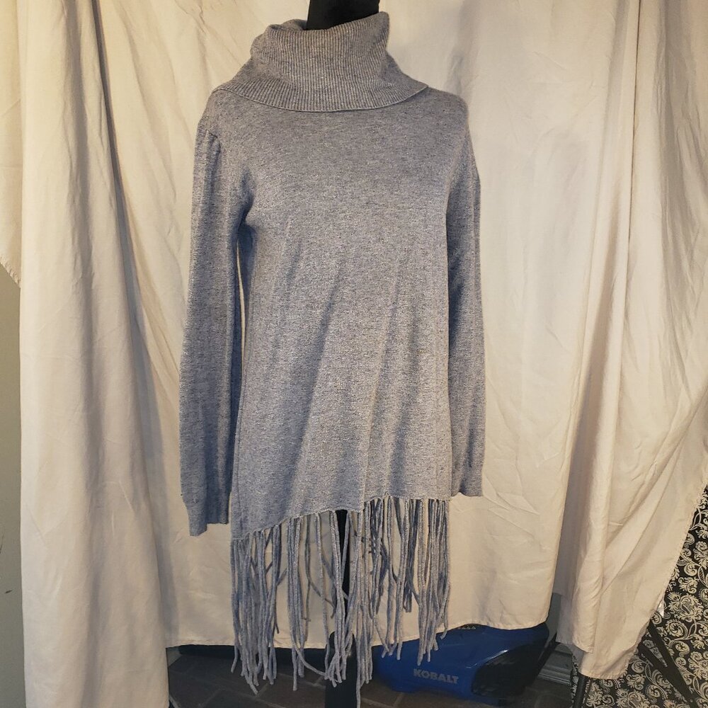 Women's Luxurious OLIVER Gray Fringe Cowl Neck Sweater Size S